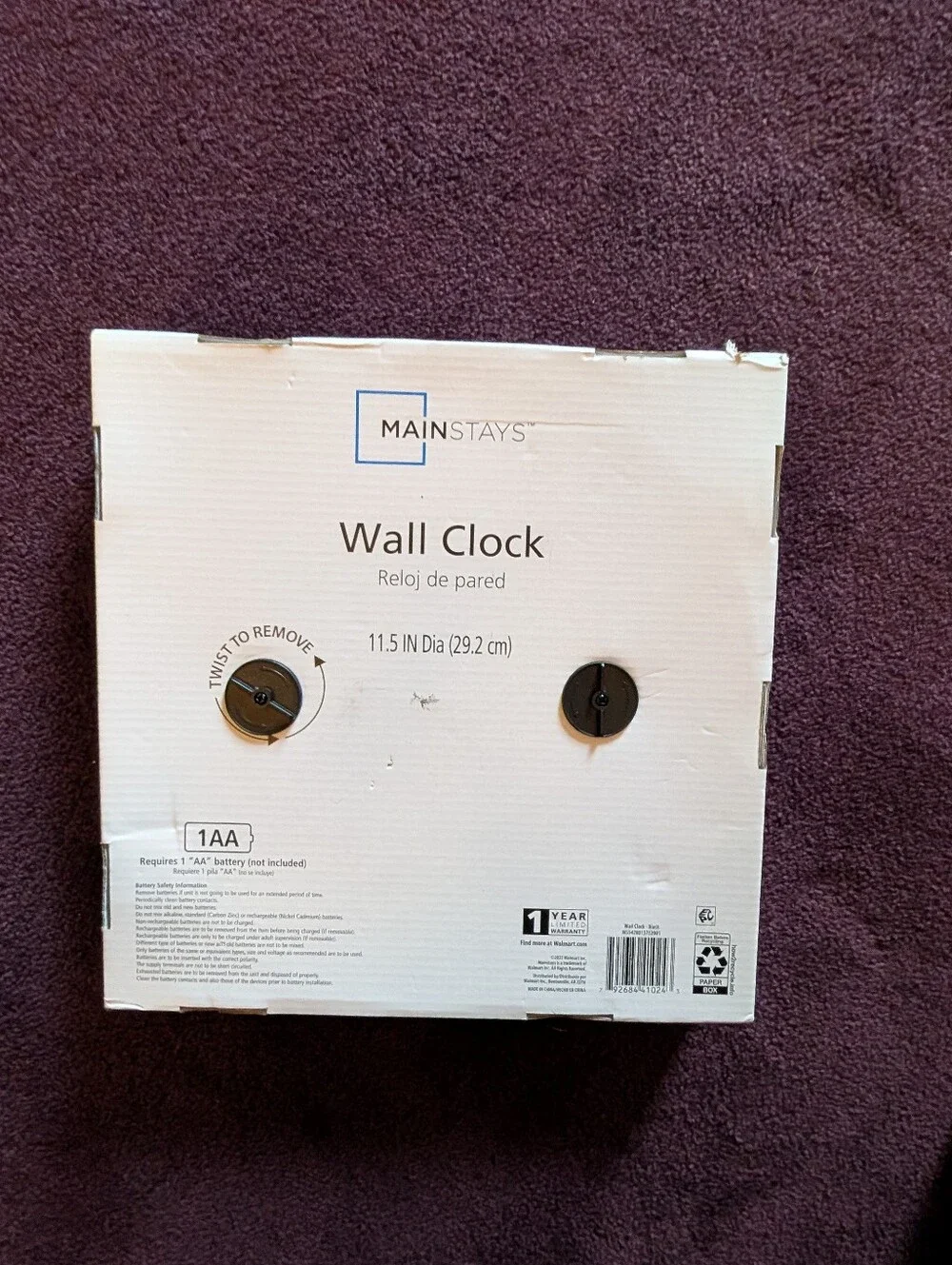 Wall Clock-Mainstays Brand, White Red Round